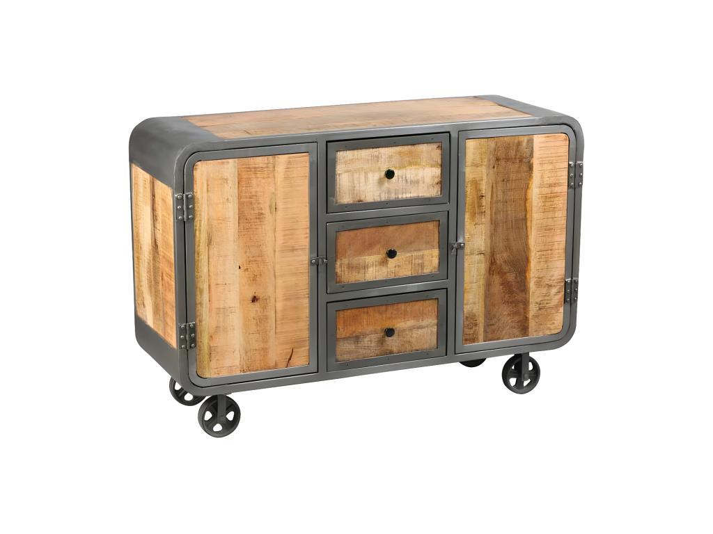 Buffet 2 portes 3 tiroirs Acier/Bois massif - Chicyla XAHM45531