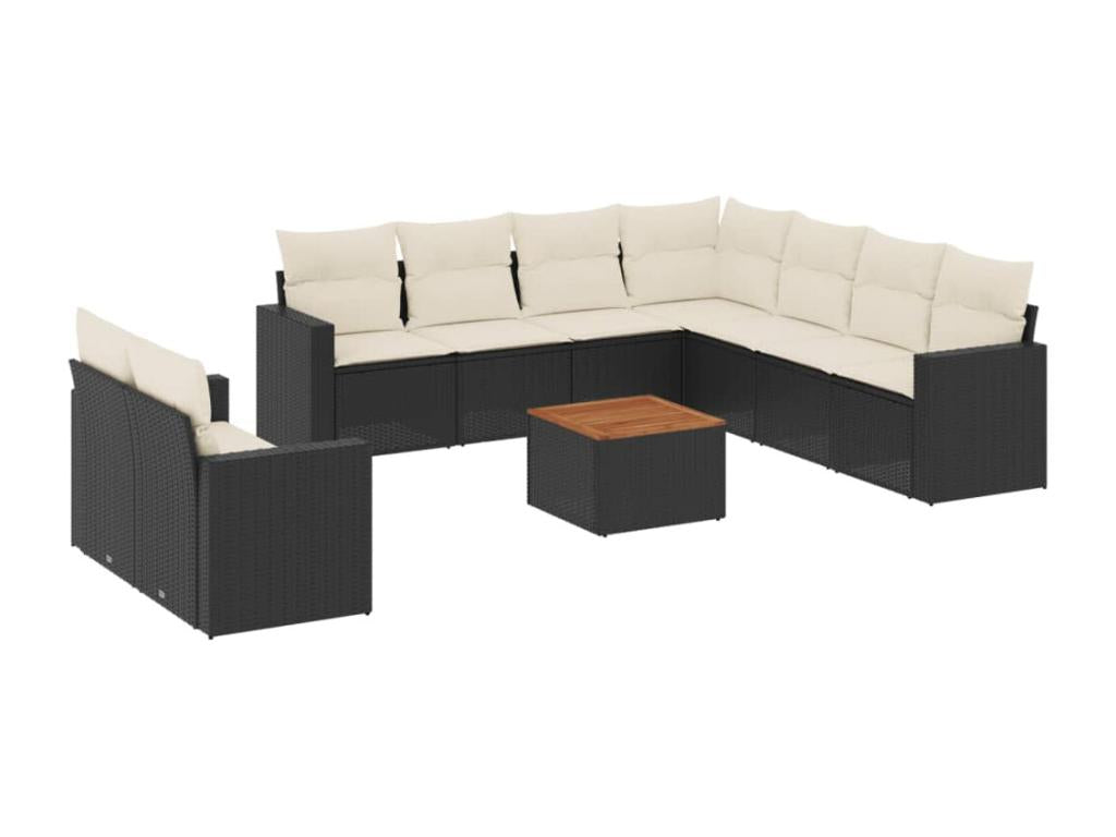 Salon de jardin 10 pcs avec coussins noir résine tressée AOHW13185
