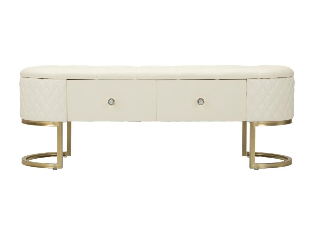 Banc en métal et simili cuir crème avec tiroirs 120x40x43 cm BTUK32934