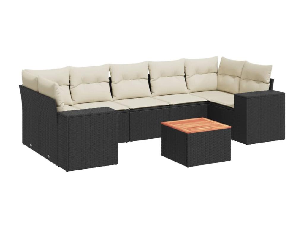 Salon de jardin 8 pcs avec coussins noir résine tressée UAQA91348