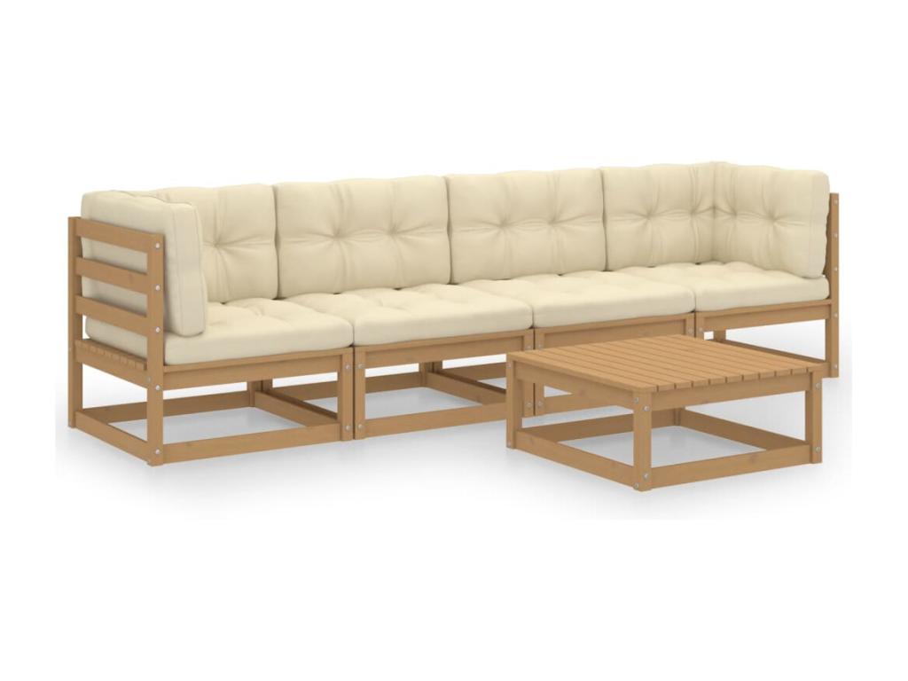 Salon de jardin 5 pcs avec coussins Bois de pin massif TVNU76989