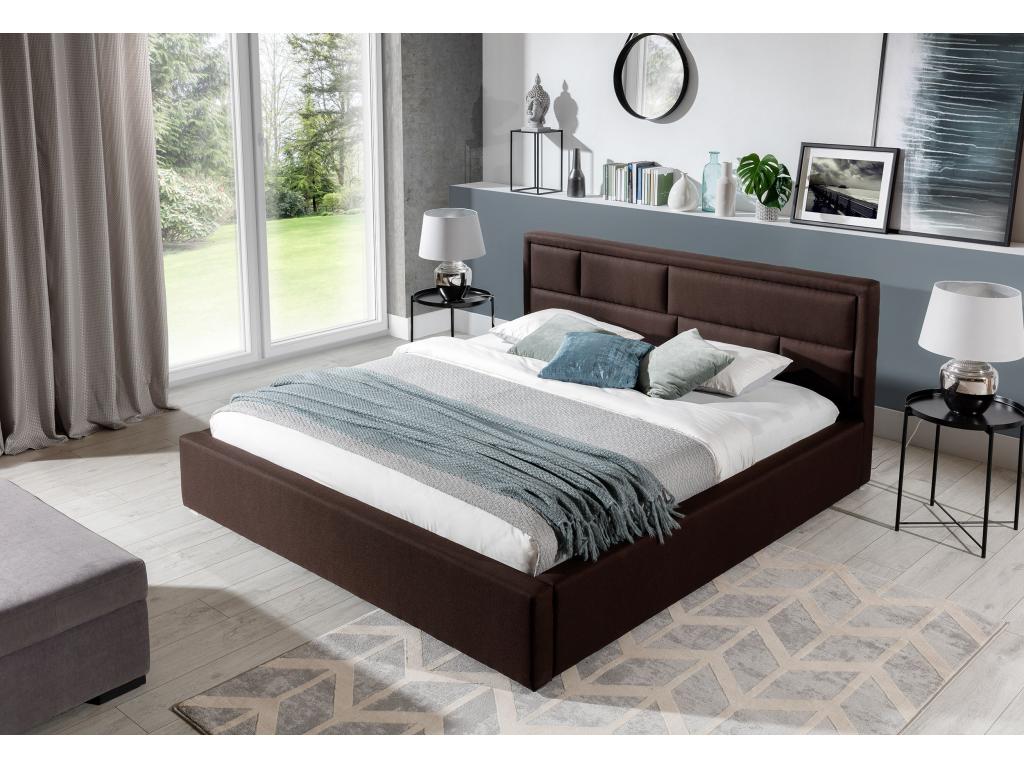 Lit double tissu beige chiné tête de lit capitonnée Domopure - 4 tailles-160x200 XSND14405