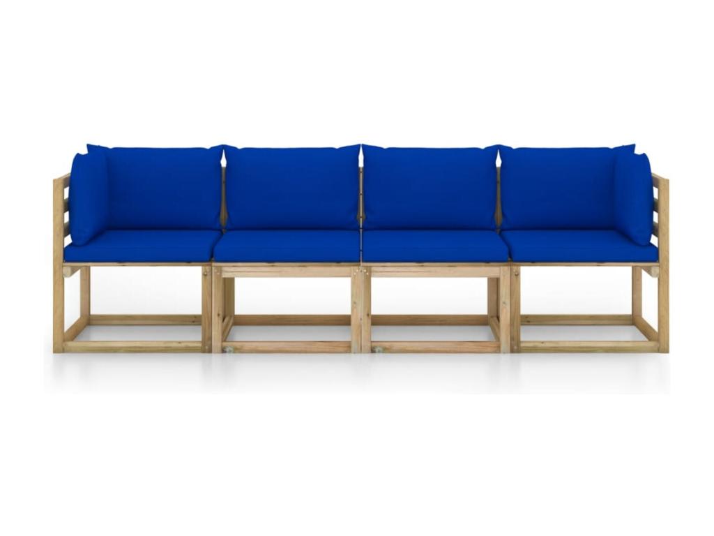 Canapé de jardin 4 places avec coussins bleu MLRI91153
