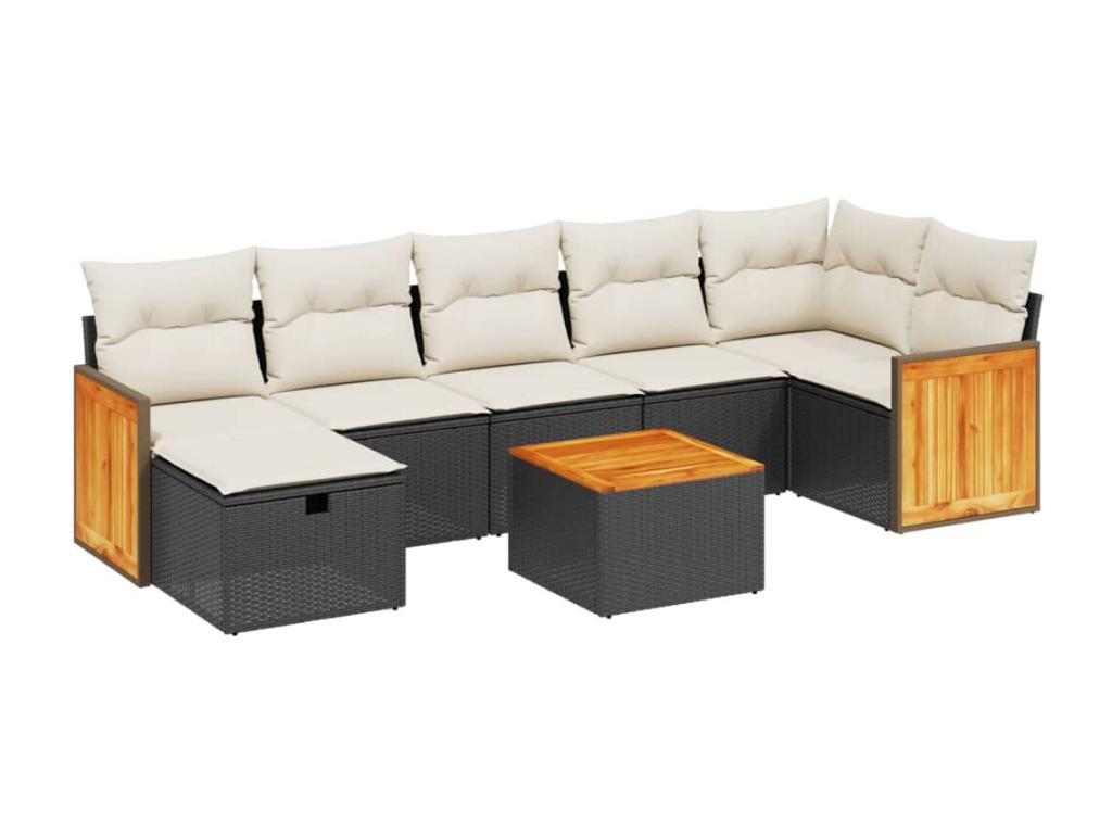 Salon de jardin 8 pièces avec coussins noir résine tressée HJLS69042