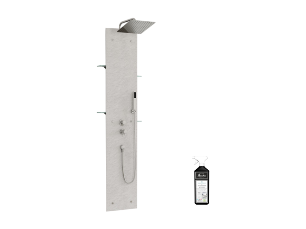 Colonne de douche thermostatique Domopure Aquawall Pietra gris béton nettoyant Briochin QBXP23994