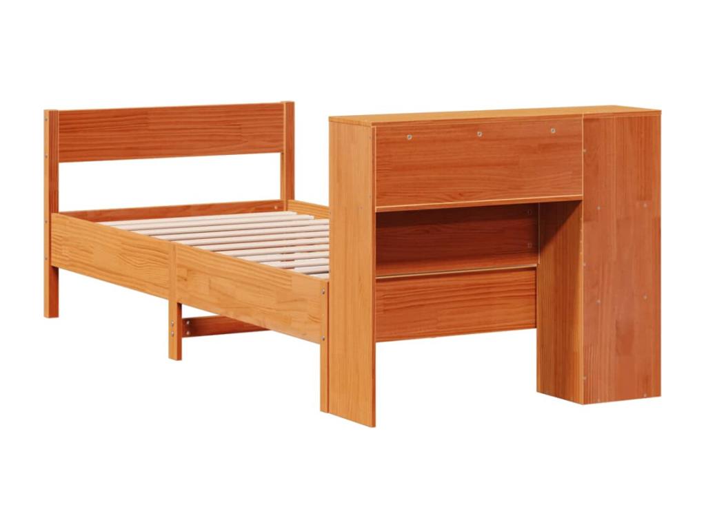 Lit bibliothèque sans matelas cire marron 90x190 cm pin massif EWBI76496