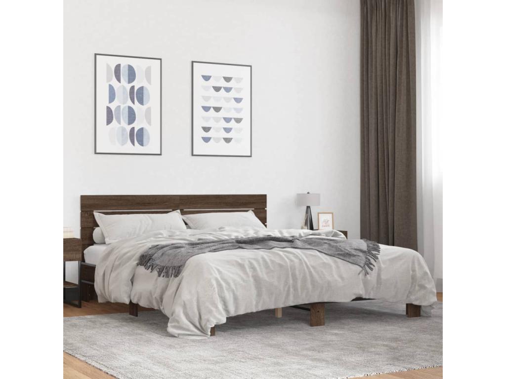Cadre de lit chêne marron 200x200 bois d'ingénierie et métal OVAM06159