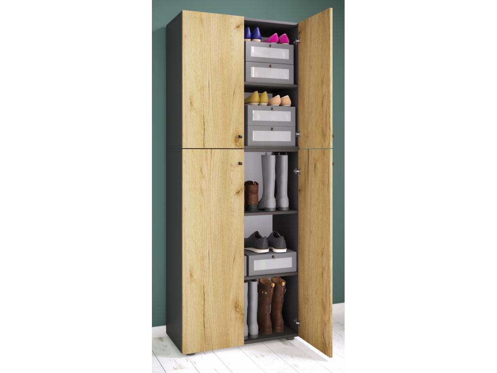 Chicyla XXL bois Grande armoire à chaussures Commode à chaussures Étagère à chaussures Grande botte Chicyla 5 compartiments Anthracite / Chêne miel AOOQ11772
