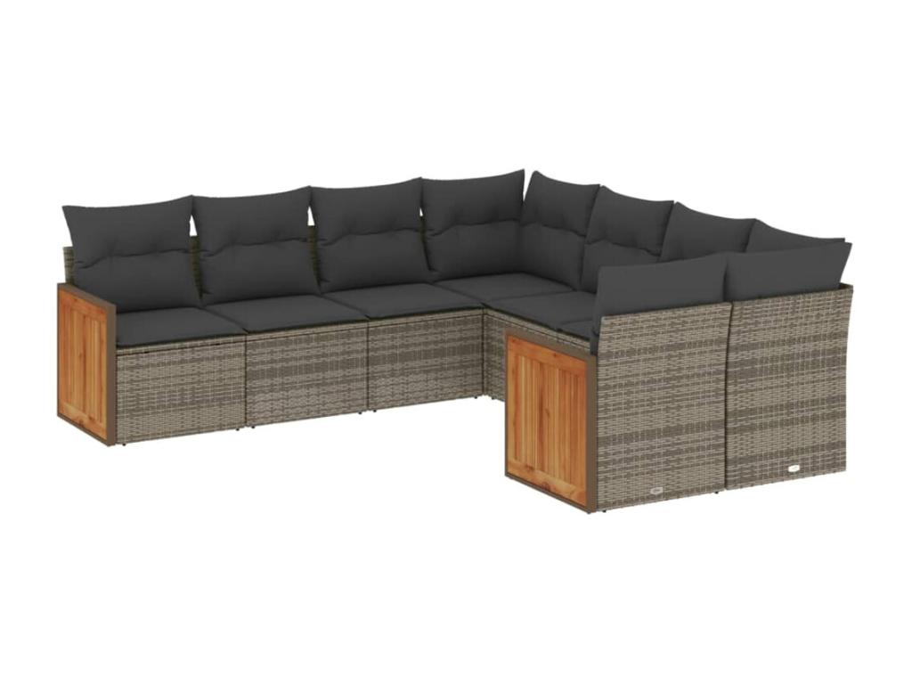 Salon de jardin 8 pcs avec coussins gris résine tressée