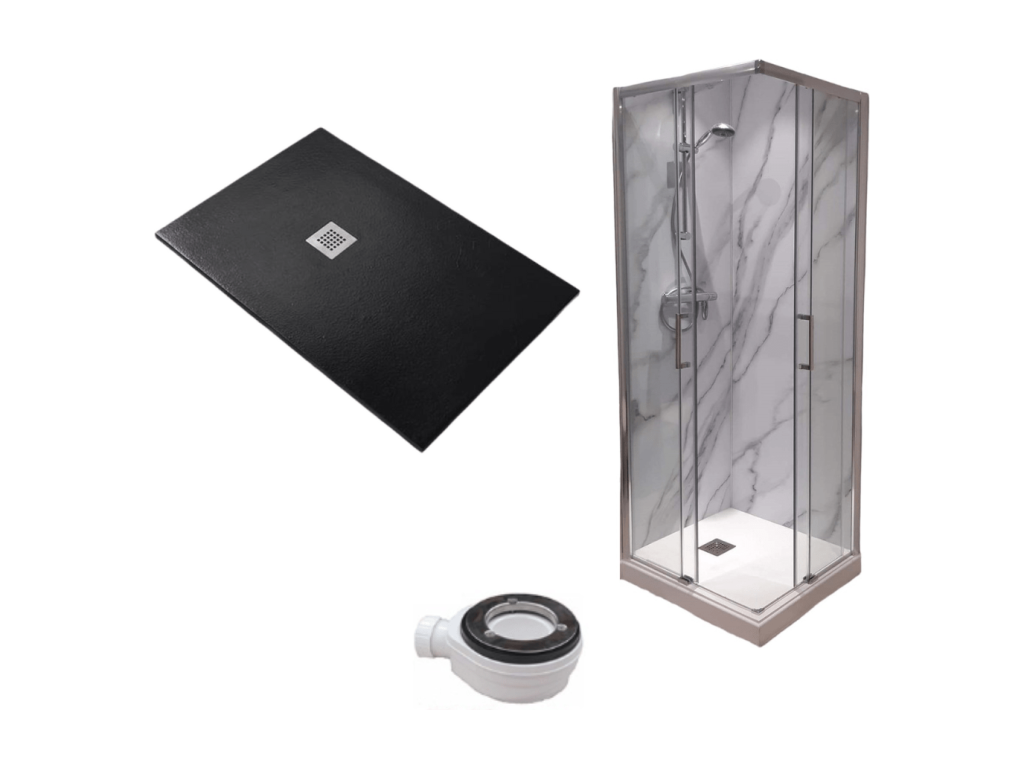 Receveur de Douche 100x105 cm Ligne Domopure Extra Fin Noir Cabine de Douche 100x105 cm Haut 200 cm Avec Ouverture d'Angle LQVJ30501