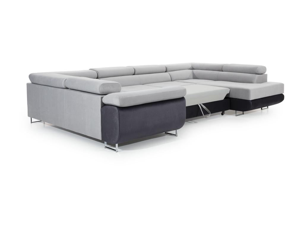 Canapé convertible U droit tissu gris clair avec coffre de rangement Chicyla 340cm TXLD88641