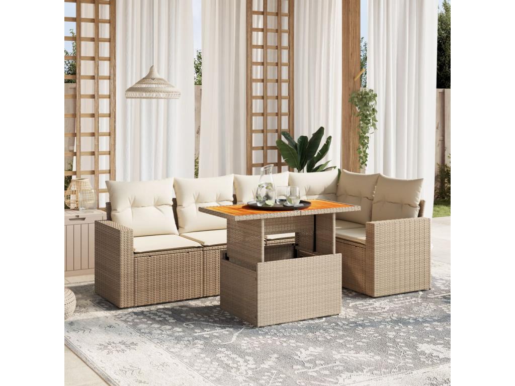 Salon de jardin avec coussins 6 pièces beige résine tressée IZDS22815