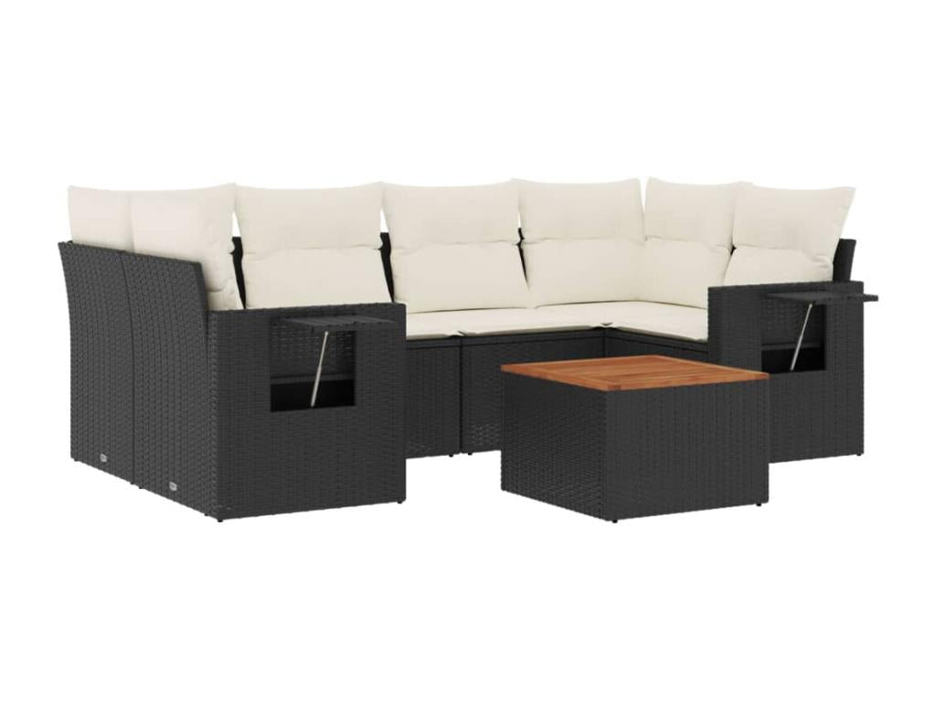 Salon de jardin 7 pcs avec coussins noir résine tressée XKYV94284