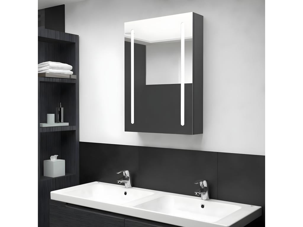 Armoire de salle de bain à miroir LED gris 50x13x70 cm OYJC31585
