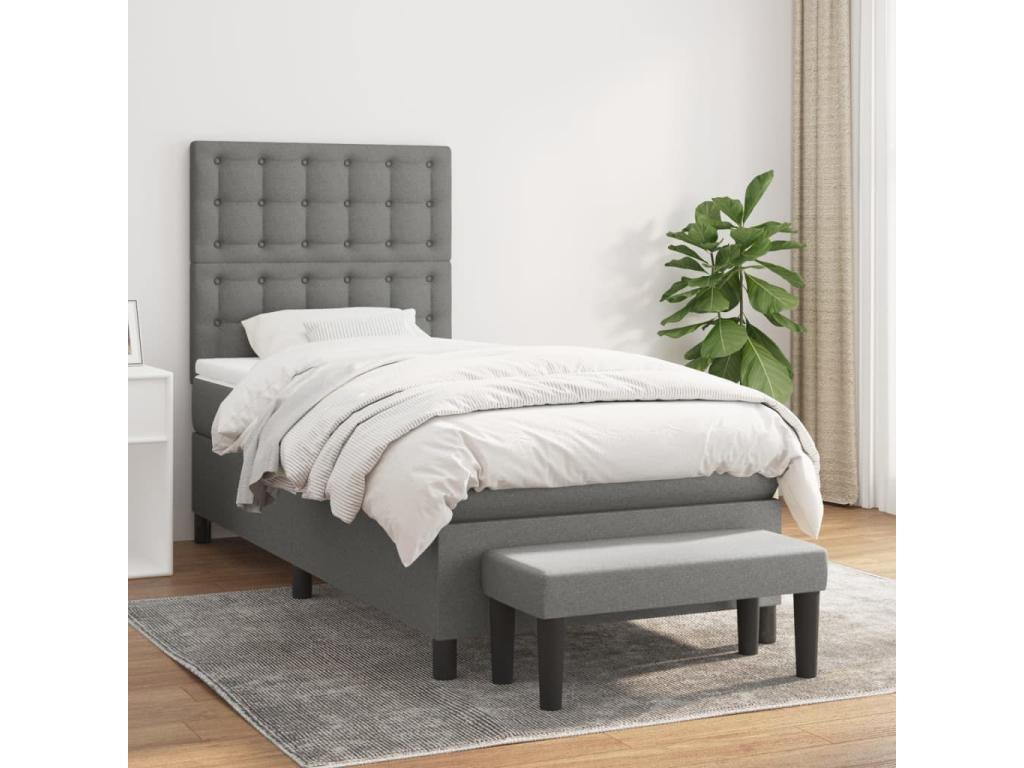 Lit à sommier tapissier avec matelas Gris foncé 80x200 cm Tissu YOJN30250