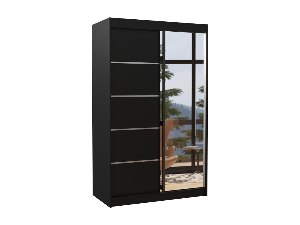 Petite armoire de chambre 2 portes coulissantes bois noir et miroir Domopure 120cm RVHV01465