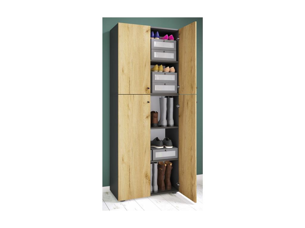 Chicyla XXL bois Grande armoire à chaussures Commode à chaussures Étagère à chaussures Grande botte Chicyla 5 compartiments Anthracite / Chêne miel AOOQ11772