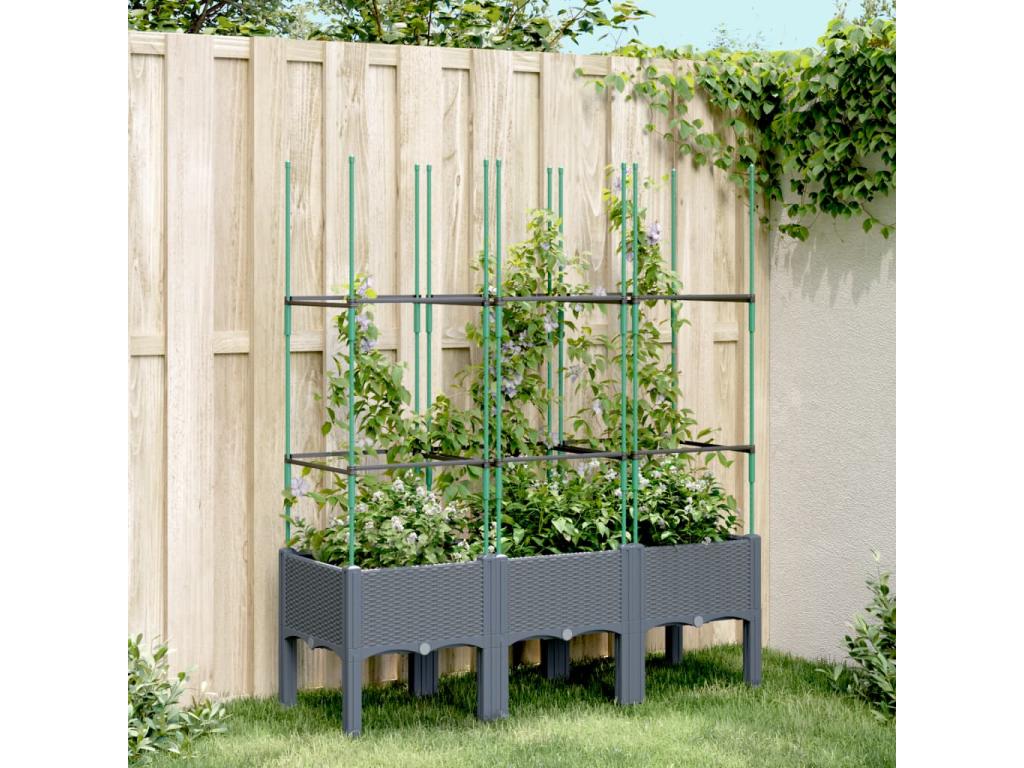 Jardinière avec treillis gris 120x40x142.5 cm PP MBEC24812