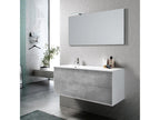 Ensemble meuble de salle de bain 2 tiroirs laqué blanc et effet béton et miroir à LED Domopure L 120cm AVFR30210