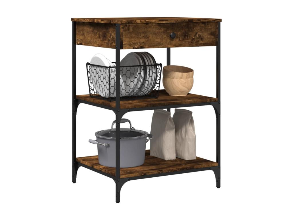 Chariot de cuisine chêne fumé 60x48x89.5 cm bois d'ingénierie OGAI13631