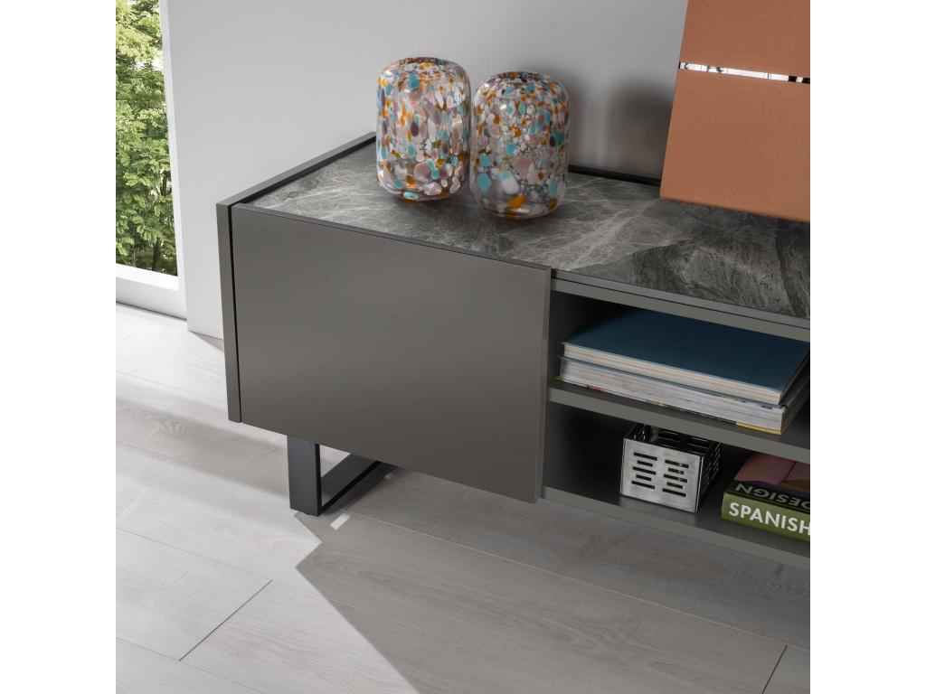 Domopure - Meuble TV 140x40 x H 45 cm en céramique gris foncé DRNV45833