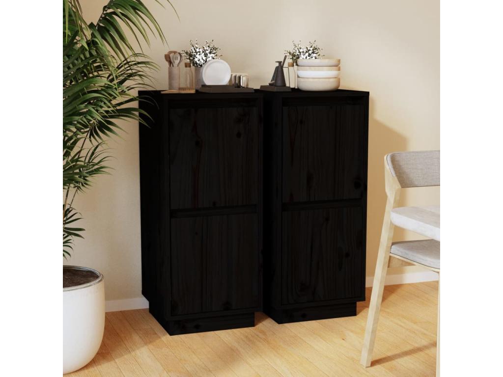 Buffets 2 pcs Noir 31.5x34x75 cm Bois massif de pin JTDS40118