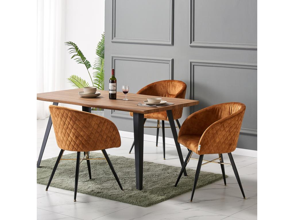 Chicyla - Lot de 4 Fauteuils Chaises de Salle à Manger en Velours - Pieds Noirs et Dorés en Acier Inoxydable - Marron AGHZ56897
