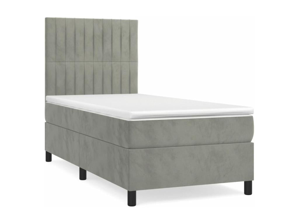 Lit à sommier tapissier et matelas Gris clair 100x200cm Velours GIID08302