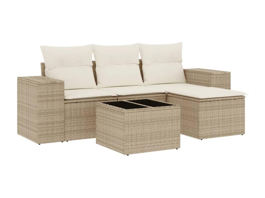 Salon de jardin avec coussins 5 pcs beige résine tressée ZGTA60109
