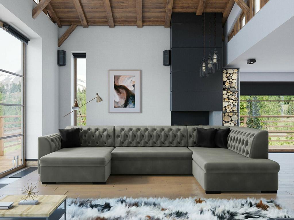 Canapé d'angle Domopure 269 Gris Fonction de couchage Boîte de literie 345x205x82cm EJPH47292