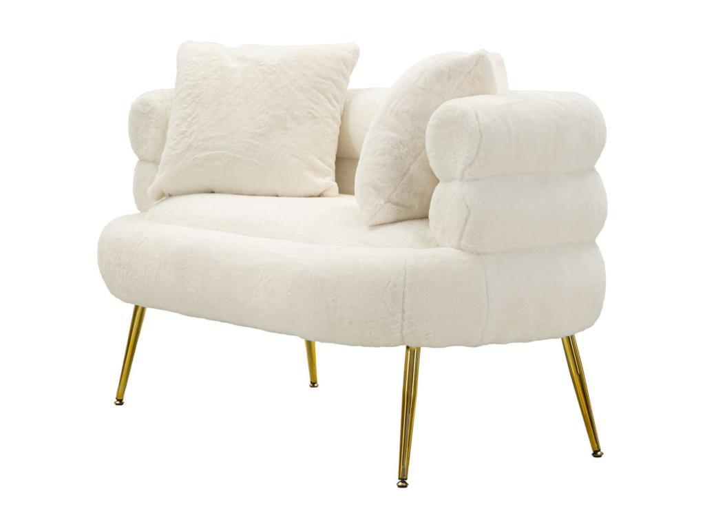 Canapé 2 places en métal et tissu blanc avec coussins cm 133x68x69 DUER80676