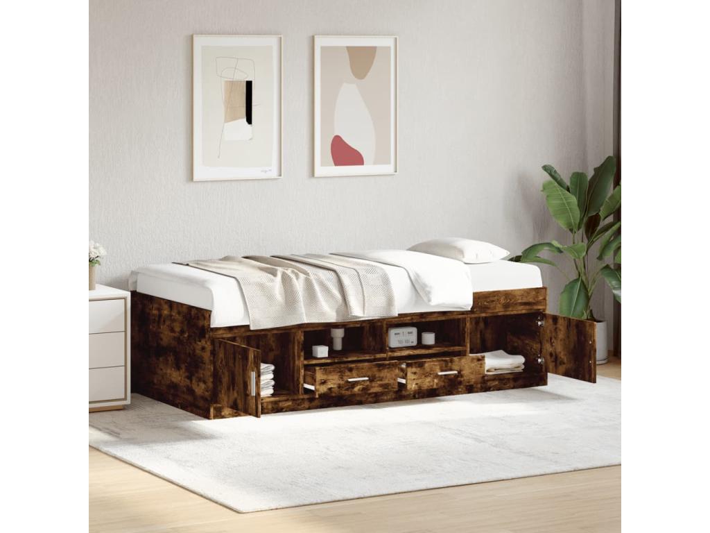Lit de jour avec tiroirs sans matelas chêne fumé 75x190 cm ZPNQ75704