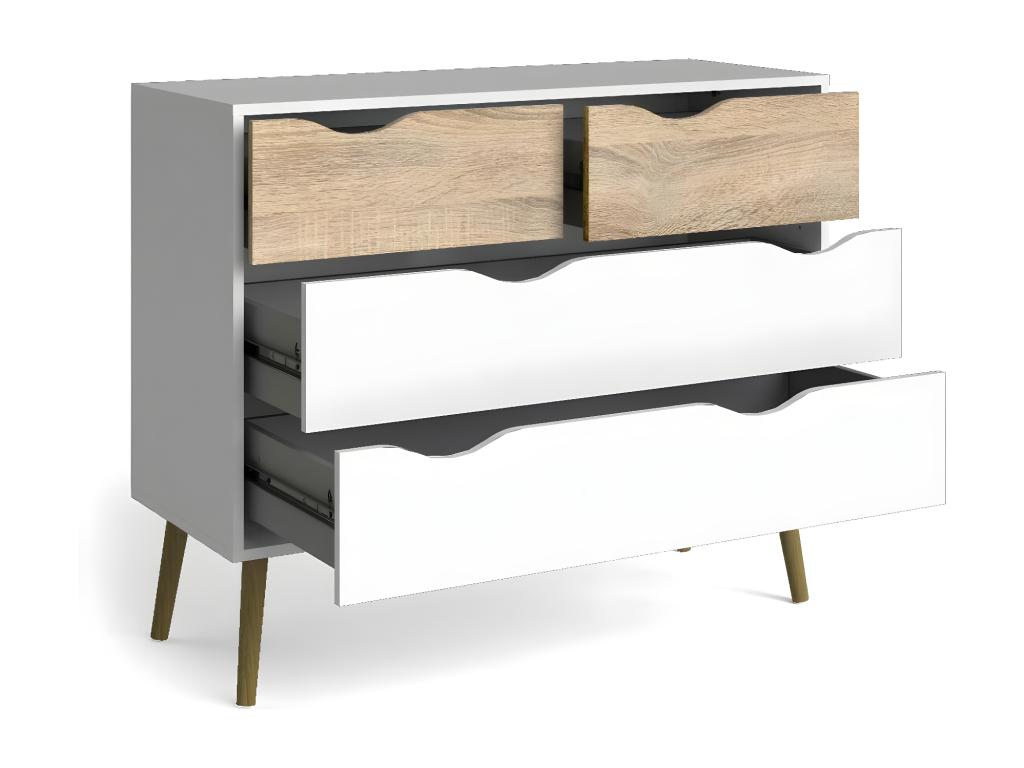 Commode à quatre tiroirs blanc et chêne Mesures 98x81x39 cm BQQL60379