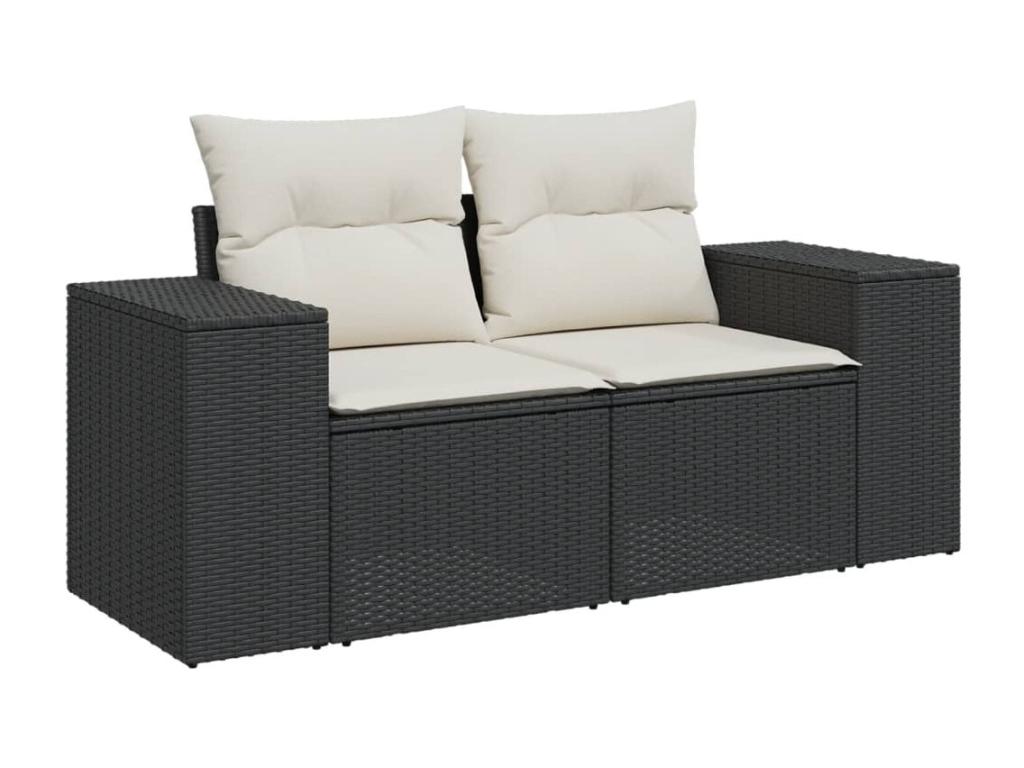 Salon de jardin 8 pcs avec coussins noir résine tressée ZPJE88788