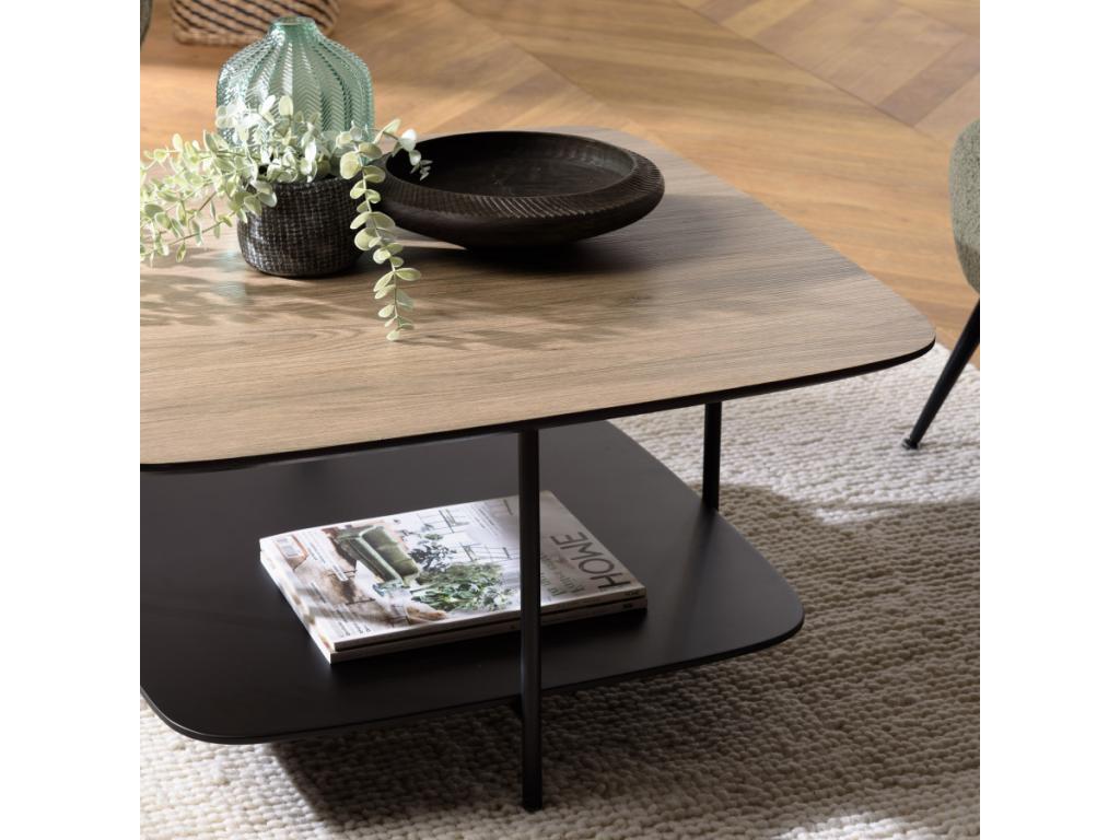 FLEUR - Table basse 2 plateaux MM bi-matière mocha/noir pieds métal KWLJ25644