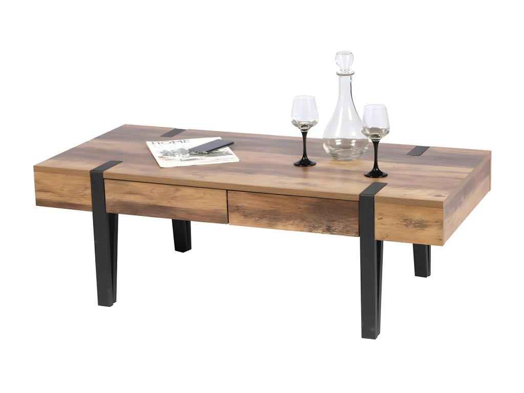 Table Basse Domopure – Bois avec Pieds en Métal 2 Tiroirs WJTH76806