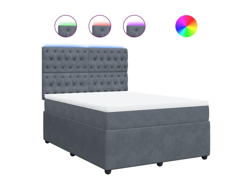 Sommier à Chicyla de lit et matelas Gris foncé 140x190cm Velours LLIE92512