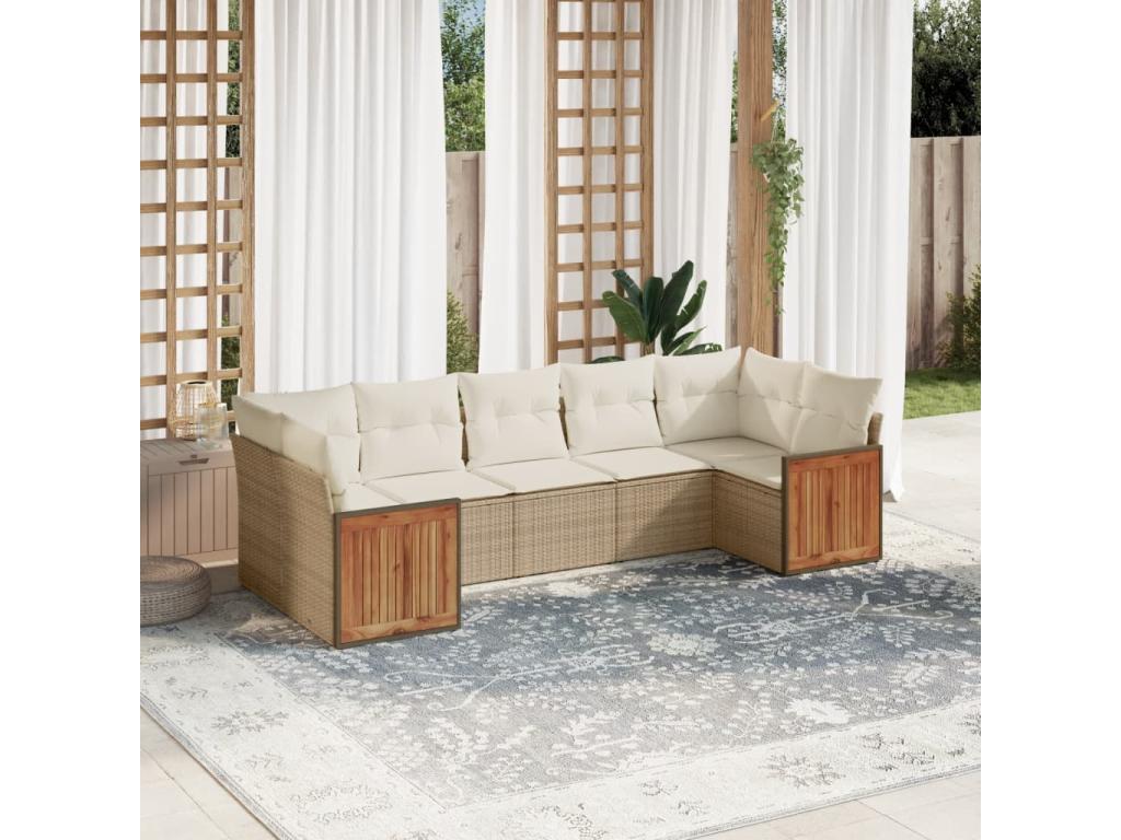 Salon de jardin avec coussins 7 pcs beige résine tressée OUDF89649