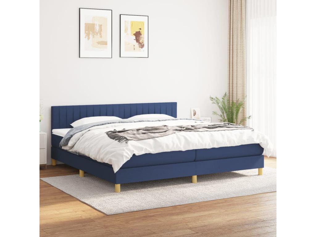 Lit à sommier tapissier avec matelas Bleu 200x200 cm Tissu KIXB74684