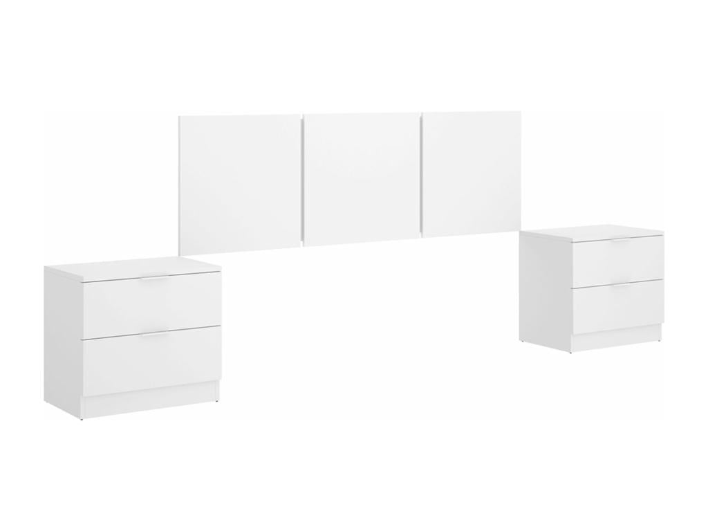 Ensemble de tête de lit lot de 2 tables de chevet avec 2 tiroirs coloris blanc - longueur 256 x profondeur 34 x hauteur 96 cm FUHW65662