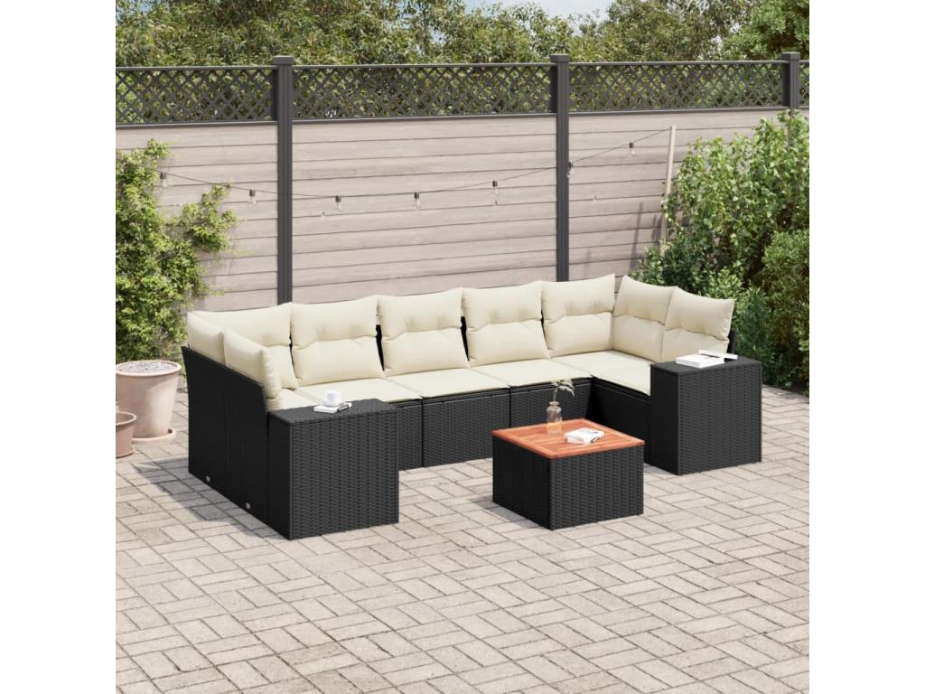 Salon de jardin 8 pcs avec coussins noir résine tressée UAQA91348