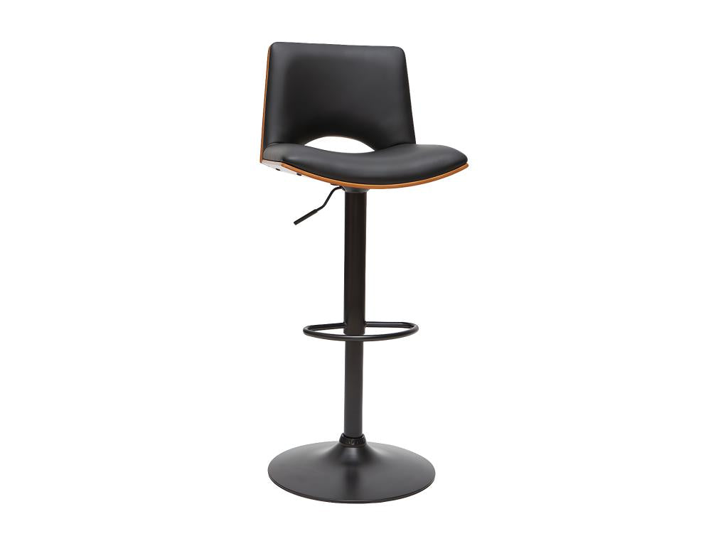 Tabouret de bar design réglable noir et bois foncé Domopure TFZE00091