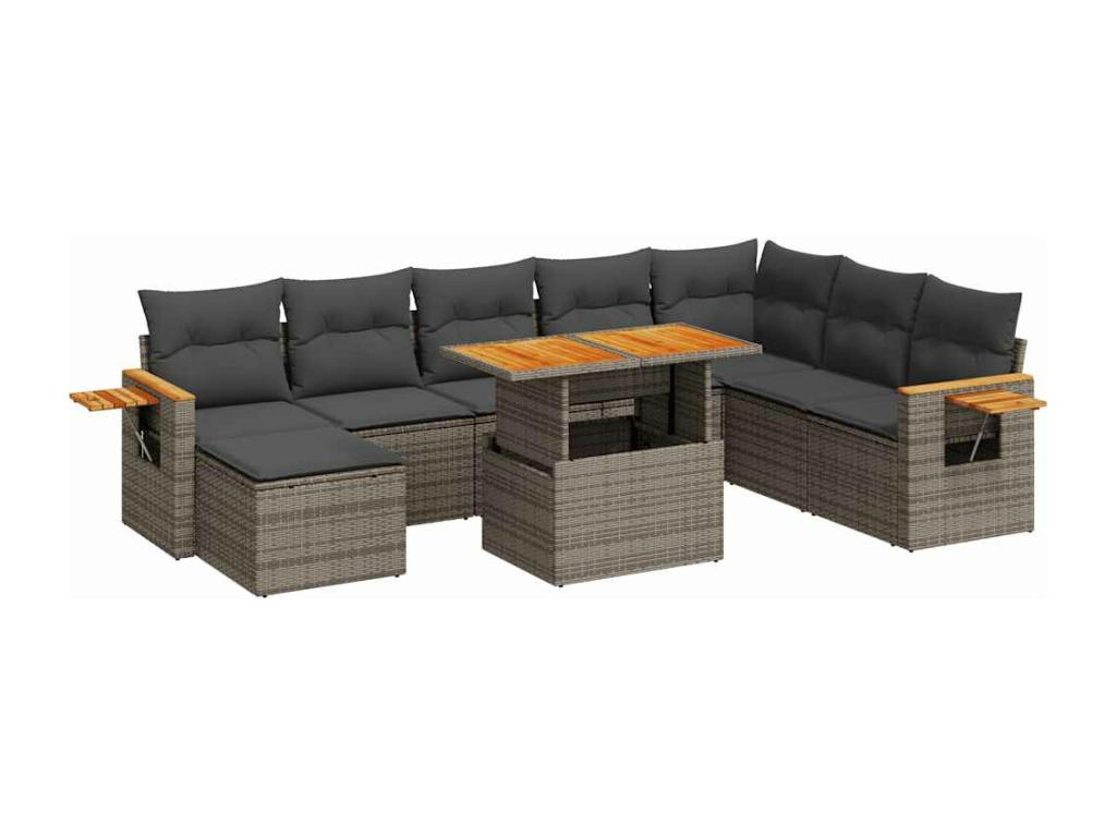 Salon de jardin avec coussins 7 pièces gris résine tressée Domopure IJUD82013
