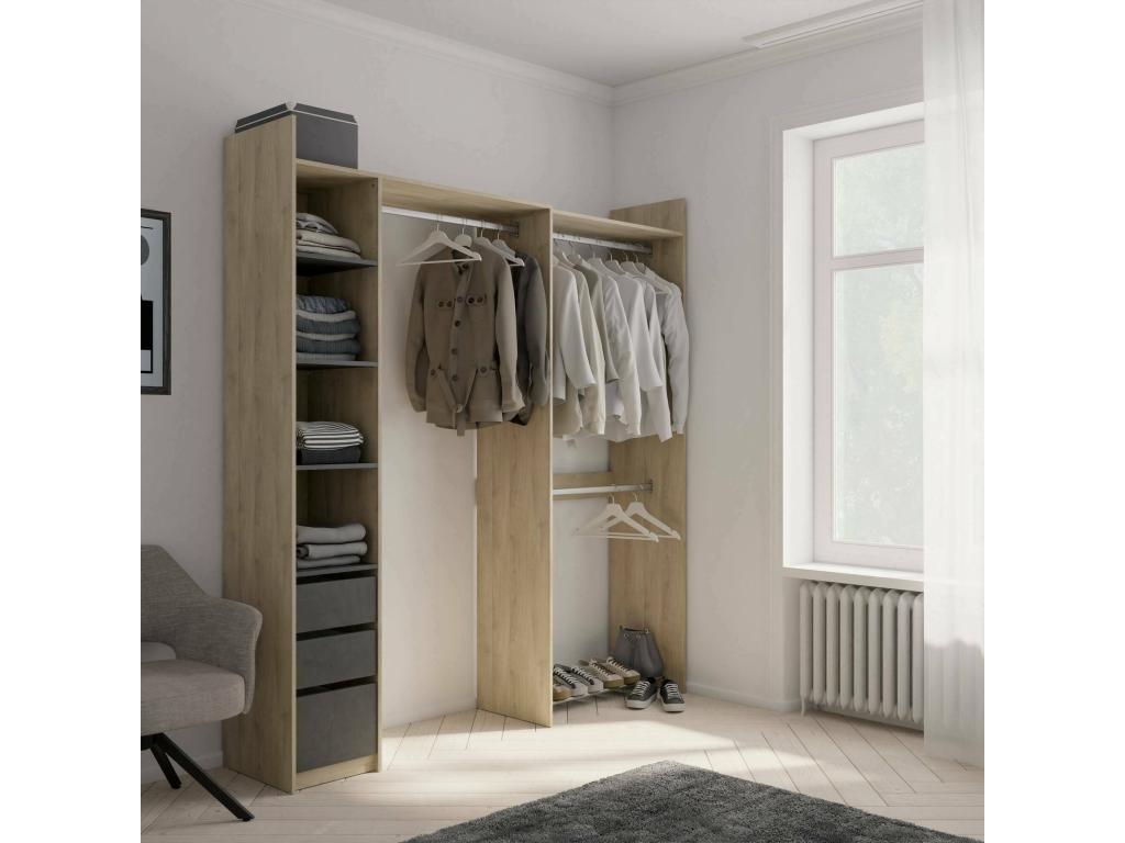 Grande Garde-robe Dshimiz Meubles de chambre Penderie de plain-pied Placard à vêtements 200x44 h218 cm Chêne clair QVPE23022