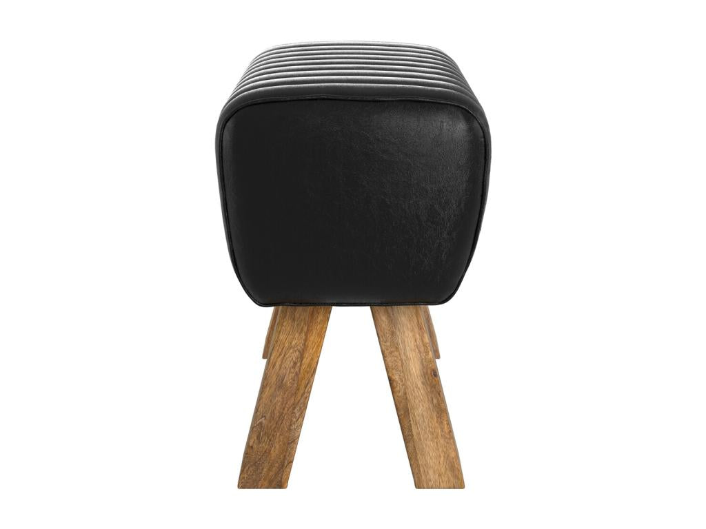 Tabouret en cuir noir et bois de manguier - Domopure XEJT34896