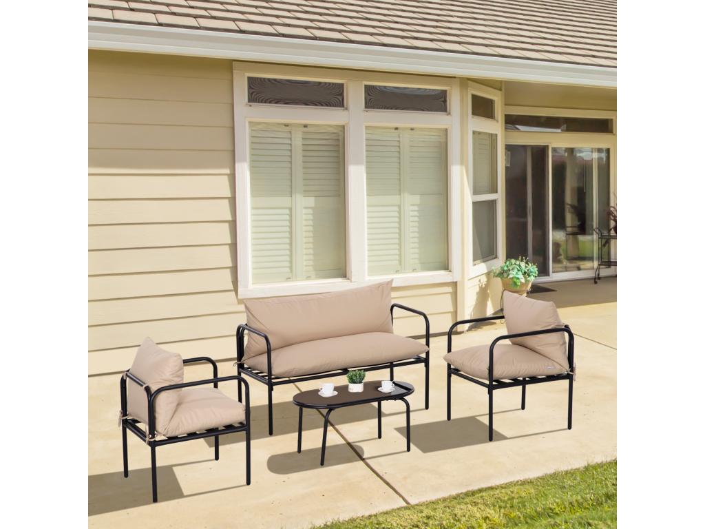 Ensemble salon de jardin 4 places 4 pièces avec coussins beige EAGX66111