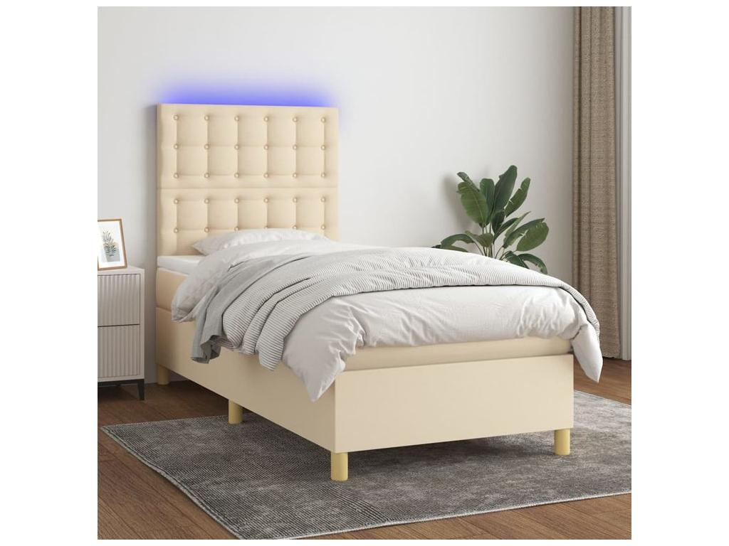 Sommier à Domopure de lit et matelas et LED Crème 90x190 Tissu WGPP96357