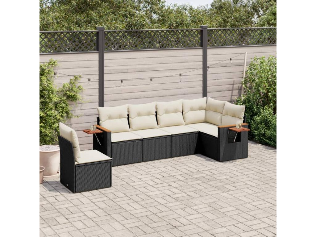 Salon de jardin 6 pièces avec coussins noir résine tressée GELV37041
