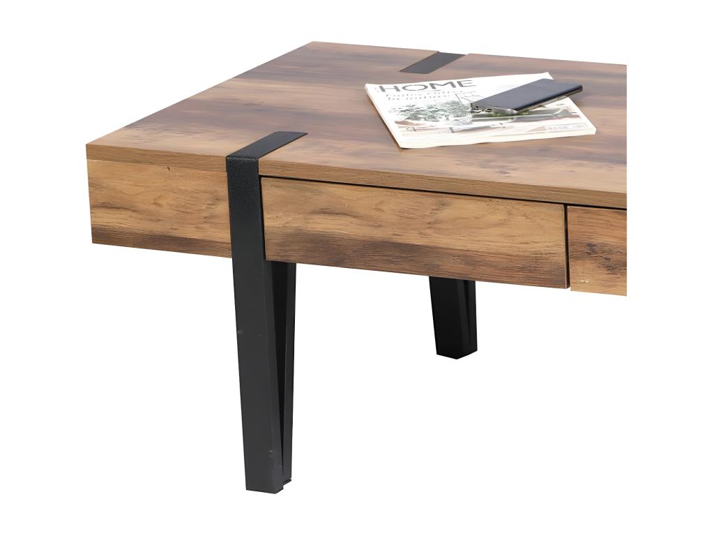 Table Basse Domopure – Bois avec Pieds en Métal 2 Tiroirs WJTH76806
