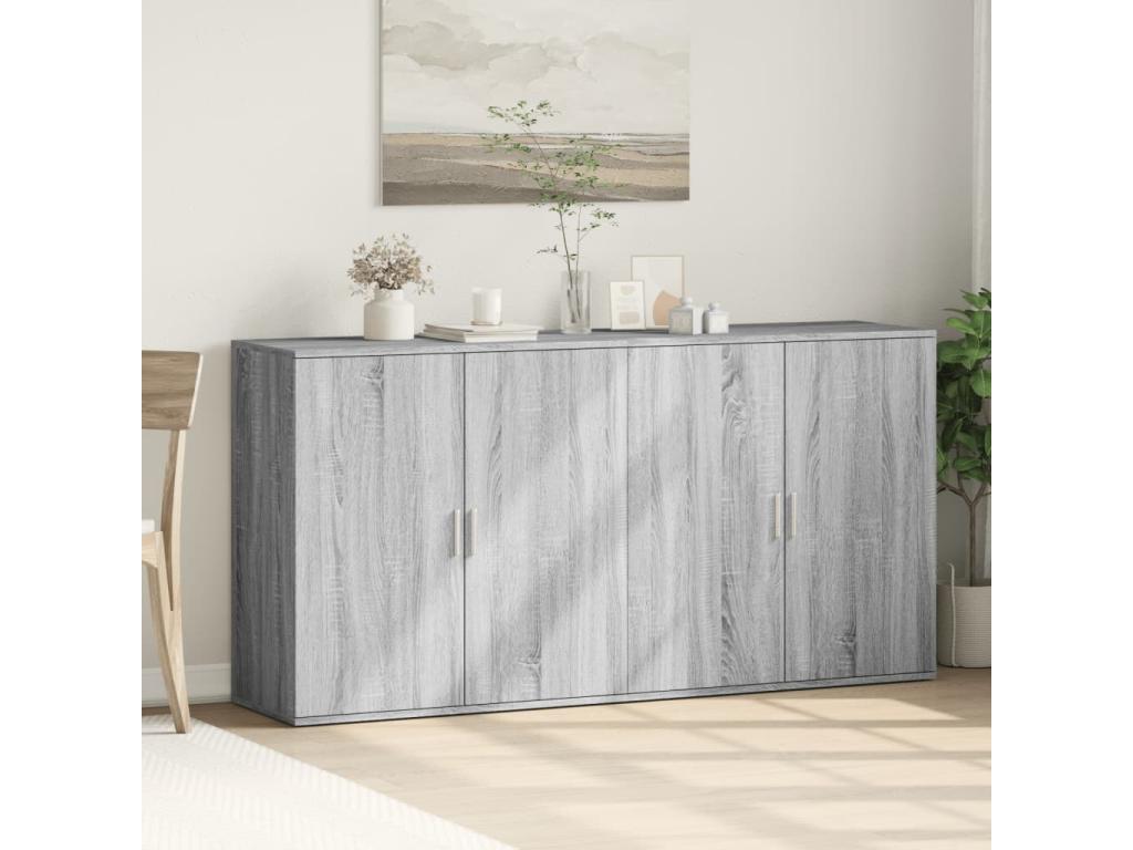 Buffets 2 pcs Domopure gris 79x38x80 cm bois d'ingénierie NOCU11000